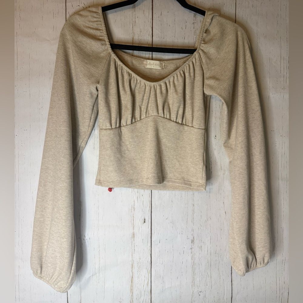 Altar’d State Small Corset like long sleeve top shirt tan LS shirt